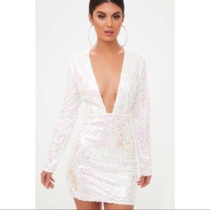 White Long Sleeve Sequin Dress